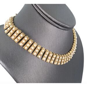 Vintage HAR Choker Necklace - 1950s - Gold-Washed With Milk Beads